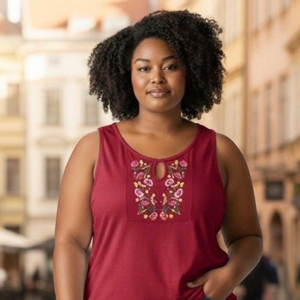 New York Laundry Burgundy‎ Floral Embroidered Lace Hem Tank Top Large / #26768